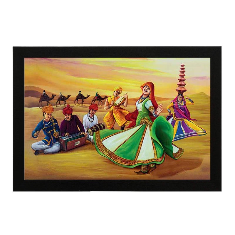 Masstone Rajasthani Village Women Folk Dance UV Coated Matt Digital RePrint Framed Painting 20x14 inch - Image 1
