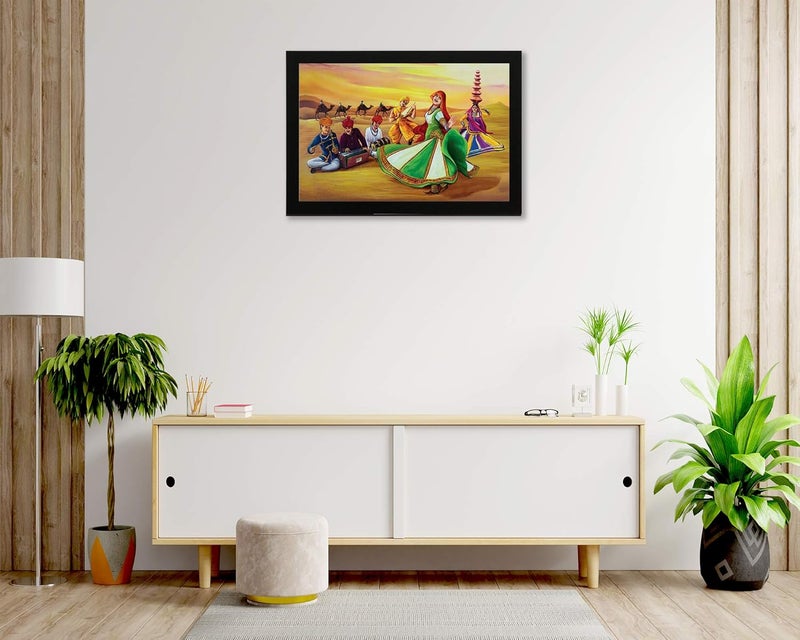 Masstone Rajasthani Village Women Folk Dance UV Coated Matt Digital RePrint Framed Painting 20x14 inch - Image 3