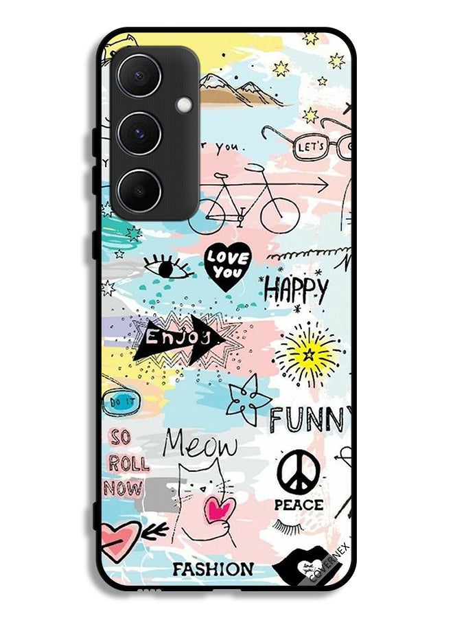 Covernex Samsung Galaxy A55 5G Protective Case Cover Doodle Meow Enjoy - Image 1