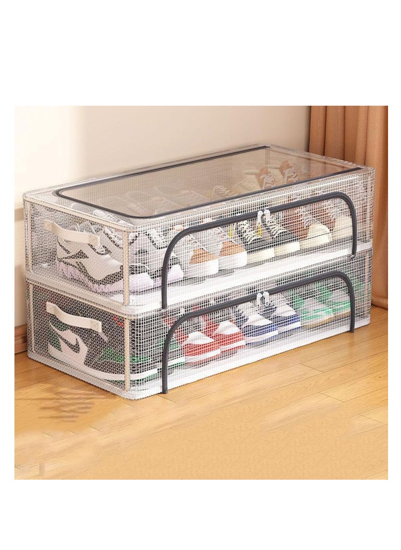 Generic PVC Shoe Storage Box,Foldable Under Bed Shoes Bag Shoe Storage,Clear Shoe Organizer, 60x30x21cm Shoe Container Bins for Sneakers, Foldable Shoe Display Case, Shoe Rack for Closet(2 Packs)  - Image 1