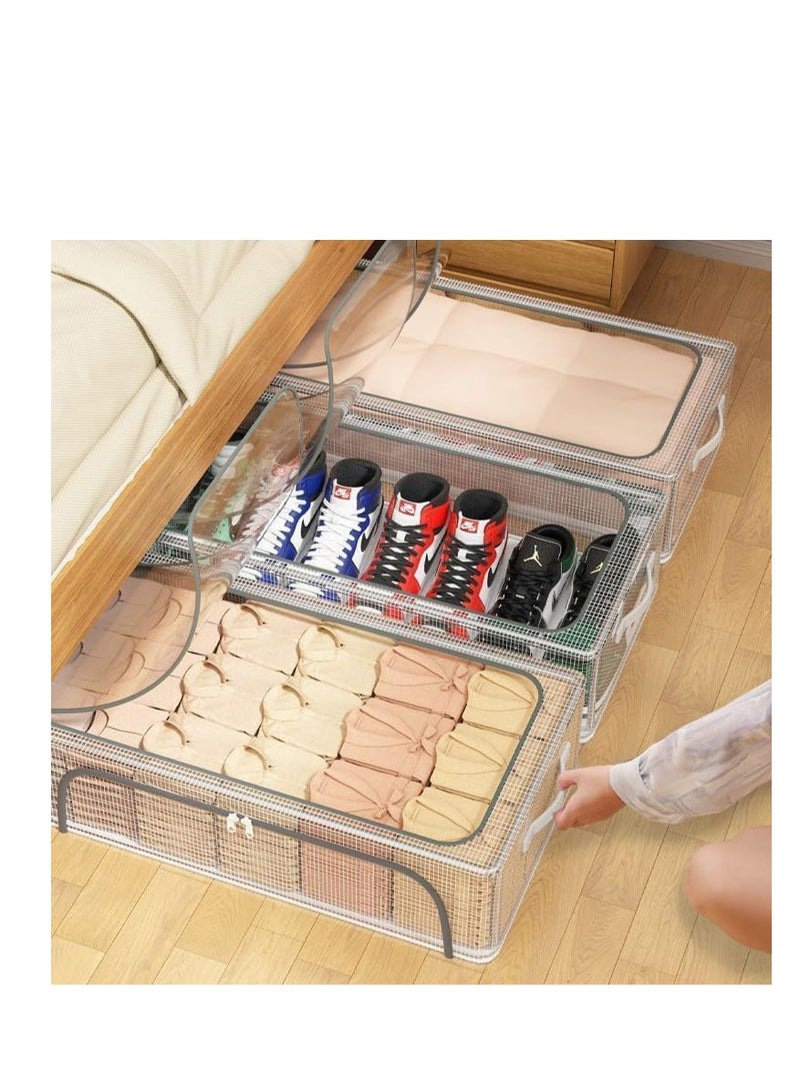 Shoes Organizer Underbed 2PCS Stackable Transparent PVC Shoe Box with Foldable Steel Frame Clear Shoe Storage Box with Zipper Lid Under Bed Storage Organiser for Clothes Bed Sheets Households  - Image 1