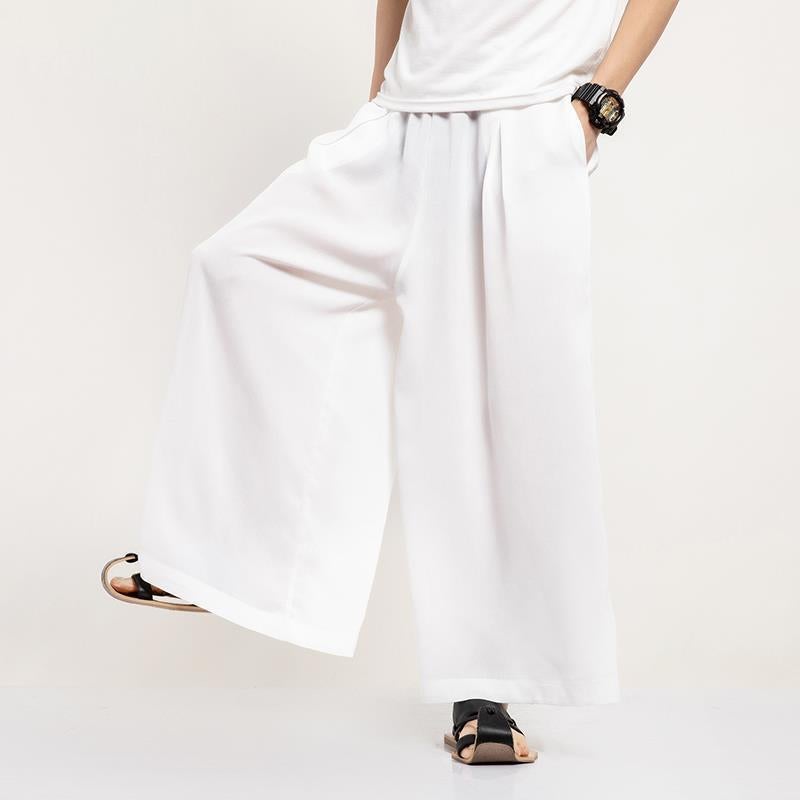 Dagging Ice Silk Wide Leg Pants Mens Straight Cropped Pants Summer Thin Mens Pants Loose Casual Pants Japanese Culottes Black - Image 3