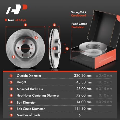 A-Premium أقراص فرامل أمامية مهواة مقاس 12.6 بوصة (320 مم) + مجموعة وسادات سيراميك متوافقة مع بعض طرازات فورد ولينكولن - إيدج 2007-2014، MKX 2007-2015، مجموعة 6 قطع - Image 2