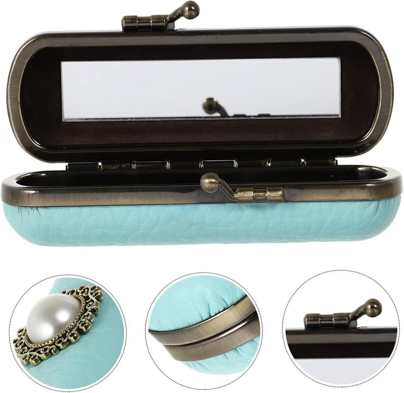 Chic Retro Lipstick Case Mirror Portable Lip Balm Lip Gloss Storage Box for Handbag for Women and Girls Light Texture Beads - Image 4