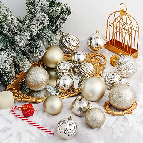 XmasExp 24ct Champagne Christmas Ball Ornaments for Tree Decorations, Small Shatterproof Plastic Hanging Balls Set for Christmas Tree, Home Holiday Party Decor (1.57'', Champagne Gold) - Image 3