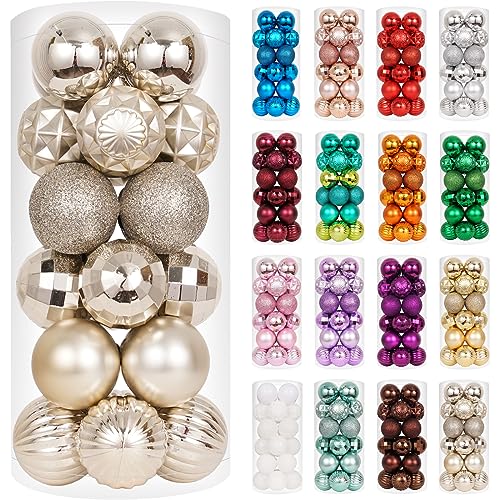 XmasExp 24ct Champagne Christmas Ball Ornaments for Tree Decorations, Small Shatterproof Plastic Hanging Balls Set for Christmas Tree, Home Holiday Party Decor (1.57'', Champagne Gold) - Image 1