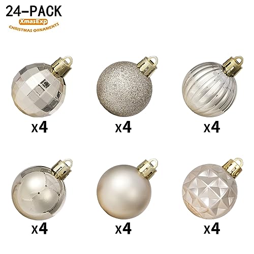 XmasExp 24ct Champagne Christmas Ball Ornaments for Tree Decorations, Small Shatterproof Plastic Hanging Balls Set for Christmas Tree, Home Holiday Party Decor (1.57'', Champagne Gold) - Image 2