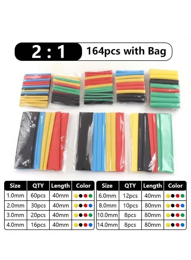 164pcs Multi-Color Heat Shrink Tubing – 2:1 Polyolefin Wire Sleeve Set - Image 2