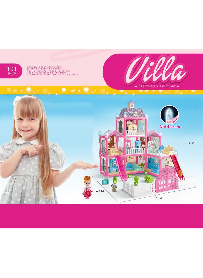general 191 Pcs DIY Doll House With Night Light Princess Dream,Dream House Villa For Girls Pretend Toys-3 Story 8 Rooms Dollhouse,Toddler Playhouse Kids Gift For Girls Best Birthday Gift Children's Day - Image 1