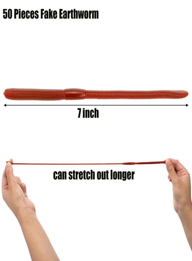 Cedilis 50 Pieces Fake Earthworm, Stretchy Lifelike Faux Rubber Earthworms, Plastic Soft Worm Trick Toys for Halloween, 7 inch - Image 2