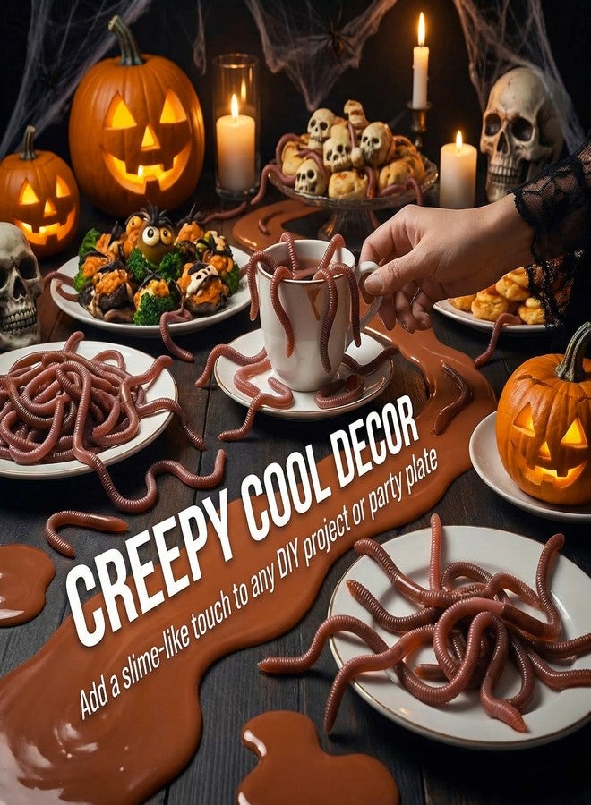 Cedilis 50 Pieces Fake Earthworm, Stretchy Lifelike Faux Rubber Earthworms, Plastic Soft Worm Trick Toys for Halloween, 7 inch - Image 4