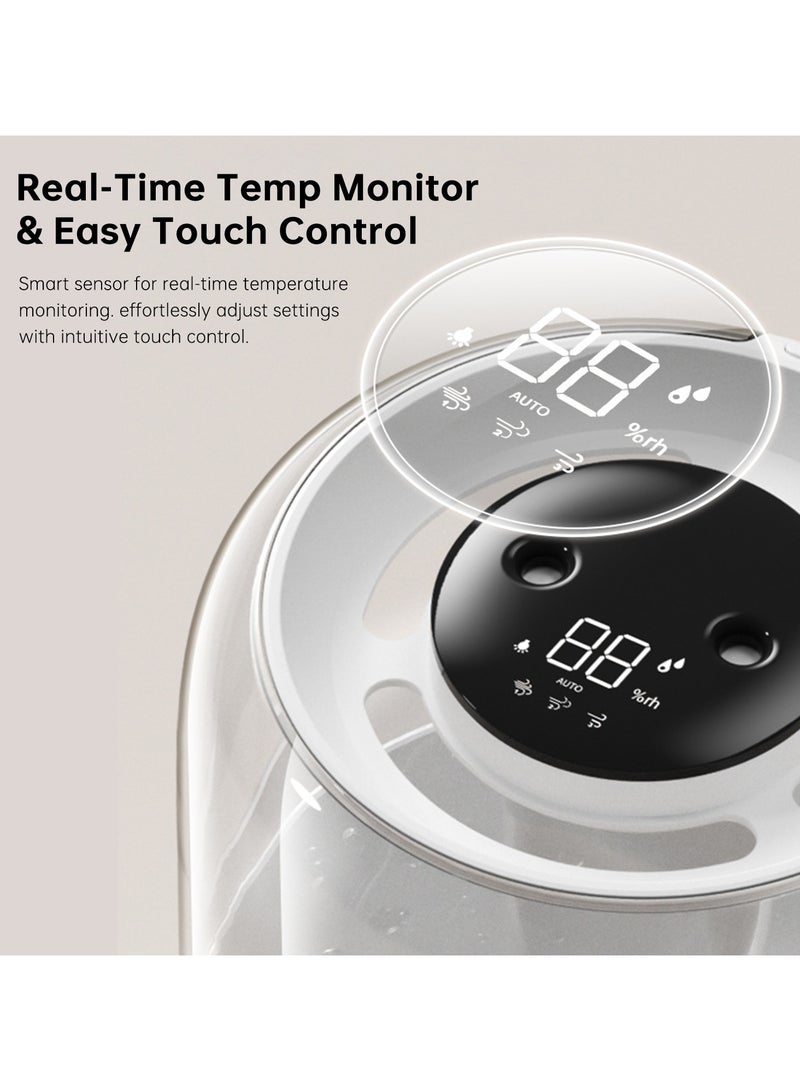 Perfin Air Humidifier 4L with Auto Humidity Control, Dual 360° Nozzles, 3 Mist Levels, Ultra Quiet 36dB & Night Light for Home Office Baby Nursery - Image 2