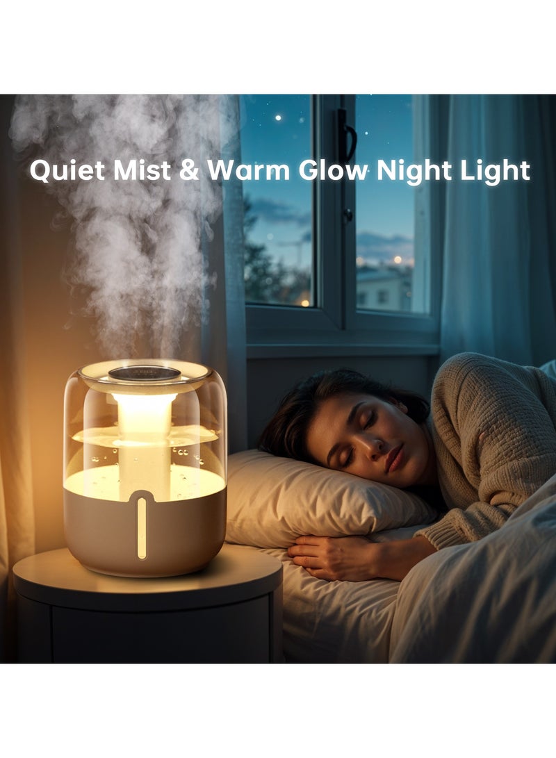 Perfin Air Humidifier 4L with Auto Humidity Control, Dual 360° Nozzles, 3 Mist Levels, Ultra Quiet 36dB & Night Light for Home Office Baby Nursery - Image 3