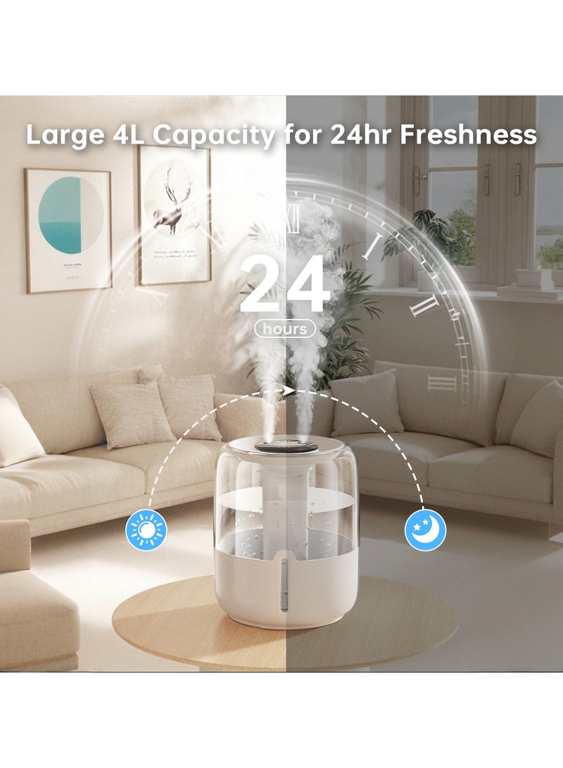 Perfin Air Humidifier 4L with Auto Humidity Control, Dual 360° Nozzles, 3 Mist Levels, Ultra Quiet 36dB & Night Light for Home Office Baby Nursery - Image 4