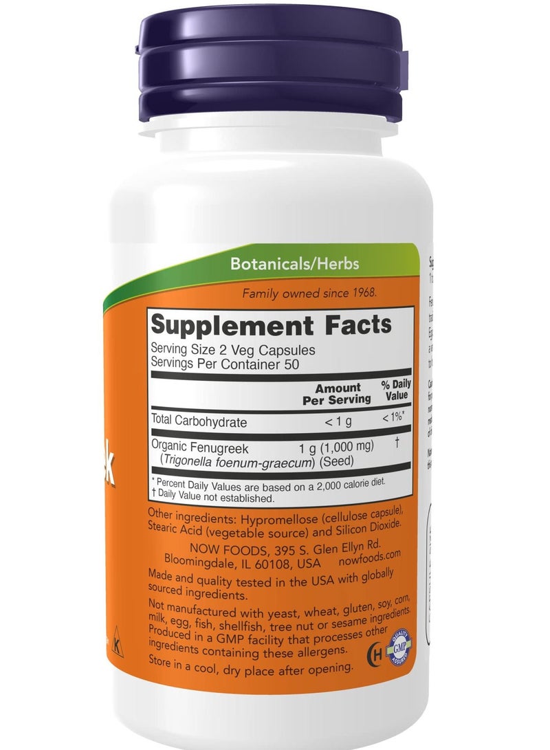 NOW FENUGREEK 500MG 100 VEG CAPSULES - Image 2
