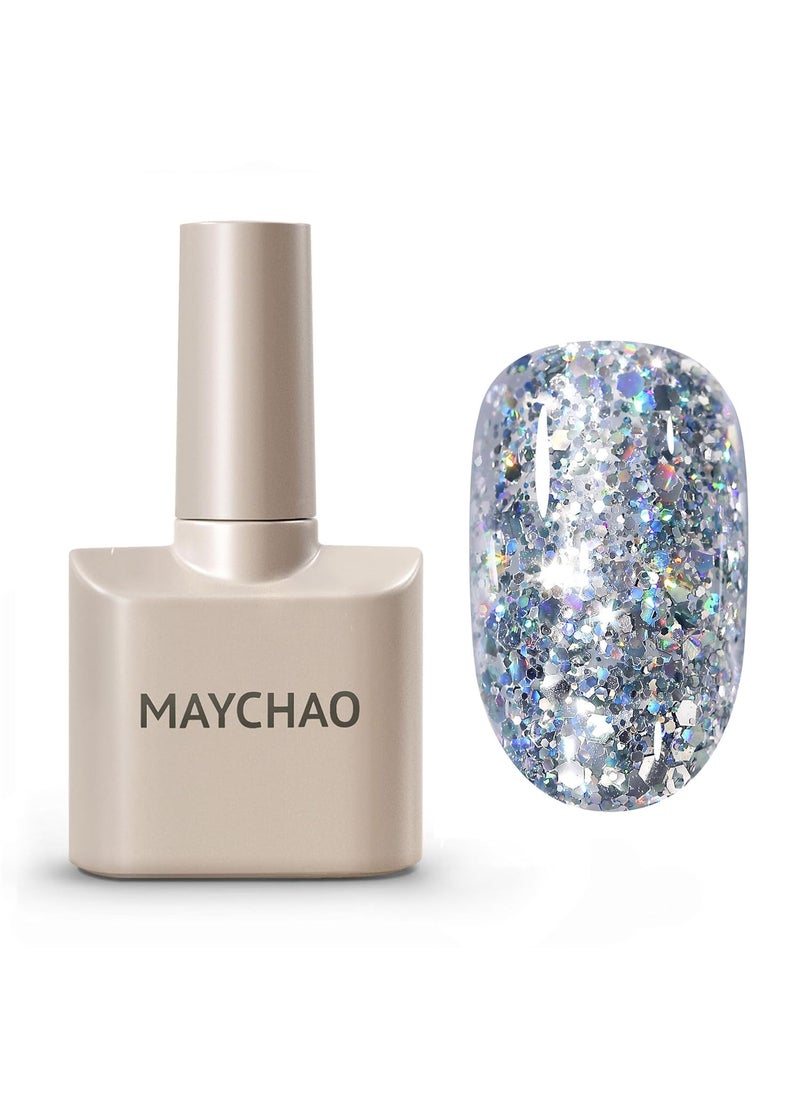 MAYCHAO - MAYCHAO 15ML Silver Glitter Gel Nail Polish 1Pc Sparkle Silver Glitter Gel Polish Soak Off UV LED Nail Polish Nail Art Starter Manicure Salon DIY at Home, 0.5 OZ - Image 1