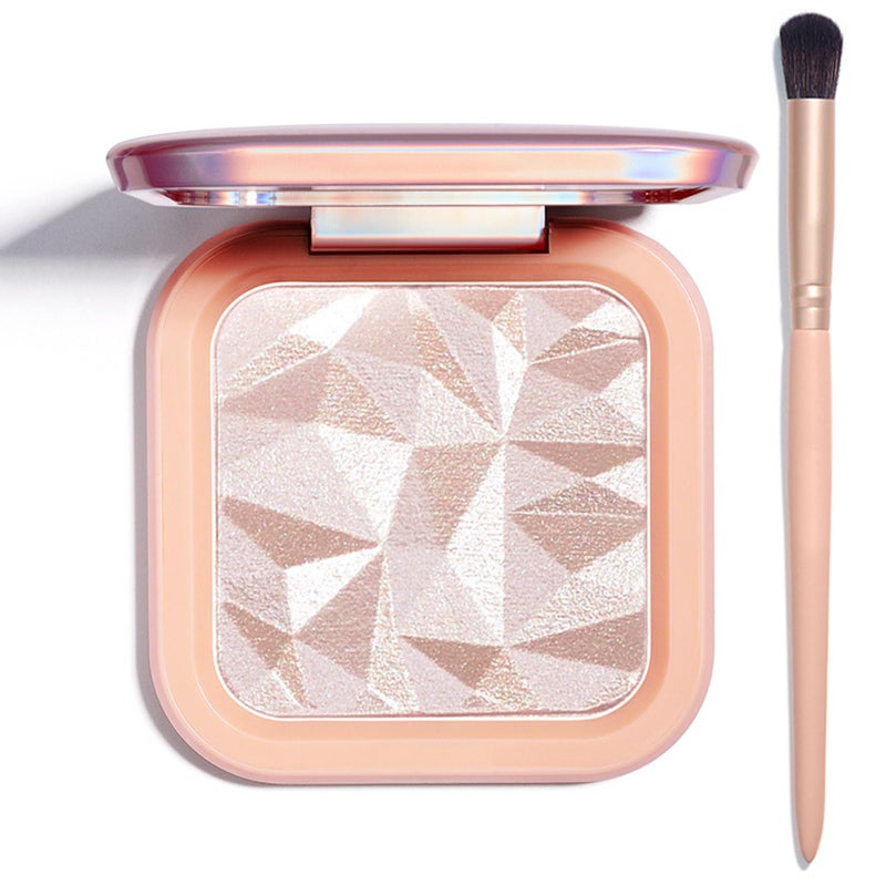 LSxia Highlighter Makeup Palette Shimmer Contour Palette Powder for Brighten Face Contour Gold Cheek Highlight Makeup, Long Lasting Highlighter Powder with Mirror for Illuminator Makeup (NUDE PINK) - Image 1