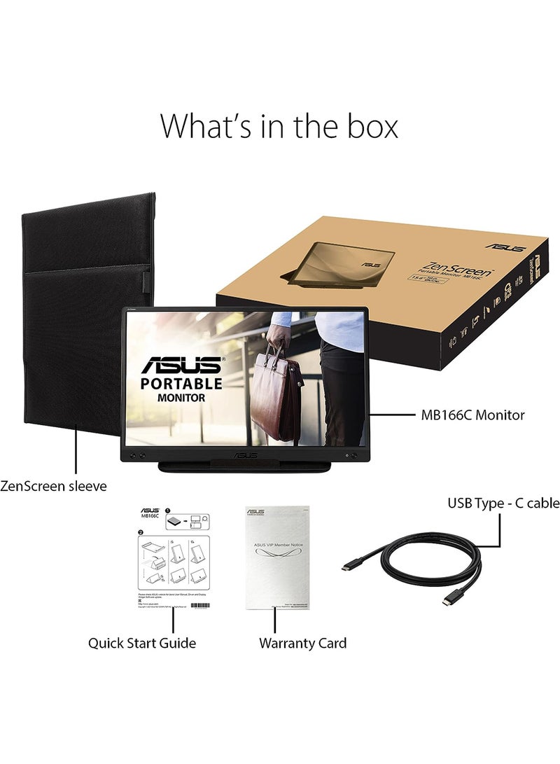 ASUS 15.6 Inch ZenScreen 1080P Portable USB Monitor, Full HD, IPS, USB Type-C, USB-Powered, Eye Care, Tripod Mountable, Anti-Glare Surface, Protective Sleeve MB166C Black Black - Image 4