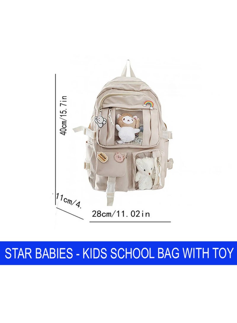 STAR BABiES Back To School Water Bottle 500Ml School Bag Disposable Towel 3Pcs Lunch Box Cream - Image 3