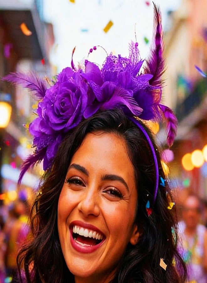 Latious Feather Headband Carnival Headpiece Green Purple Gold Hair Accessories for Women and Girls (Purple) - Image 1