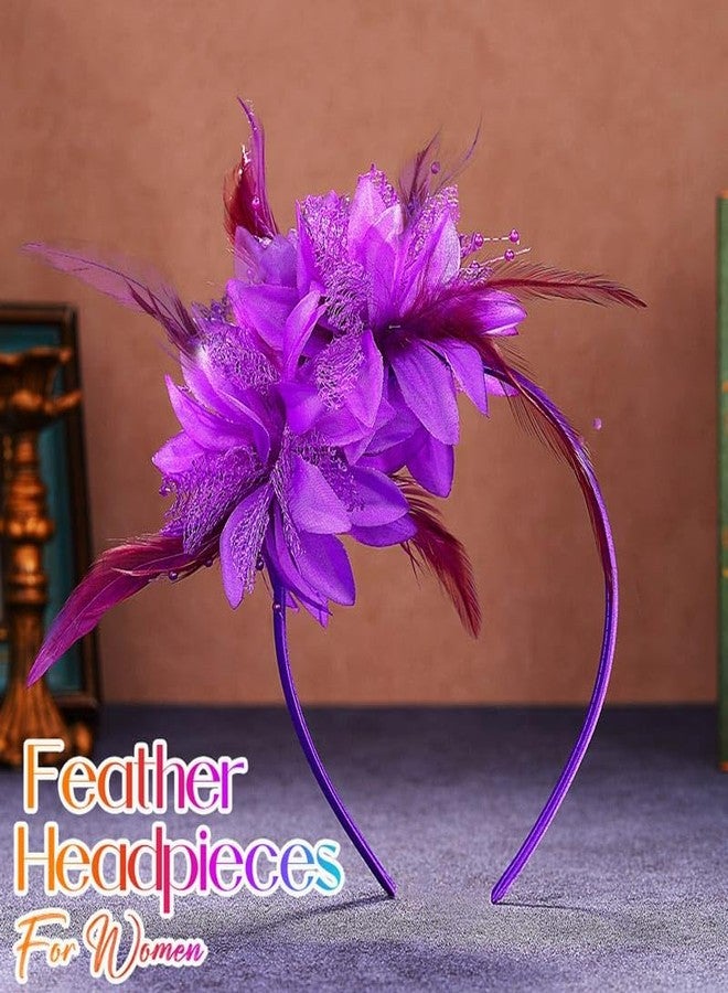 Latious Feather Headband Carnival Headpiece Green Purple Gold Hair Accessories for Women and Girls (Purple) - Image 2