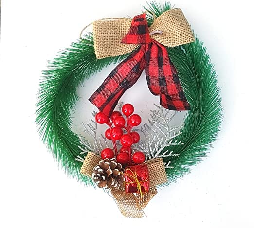 Partunay Christmas Pine Wreath with Chaicks Bow Reet Christmas Wreath Tree Xmas Tree Decoration Hanging Ornaments Christmas Decoration Items Christmas Xmas Tree Decor