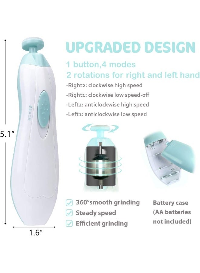 Consevisen Baby Nail File Electric Nail Trimmer Manicure Set with Nail Clippers, Toes Fingernails Care Trim Polish Grooming Kit Safe for Infant Toddler Kids or Women, LED Light and 10 Grinding Heads (White/green) - Image 3