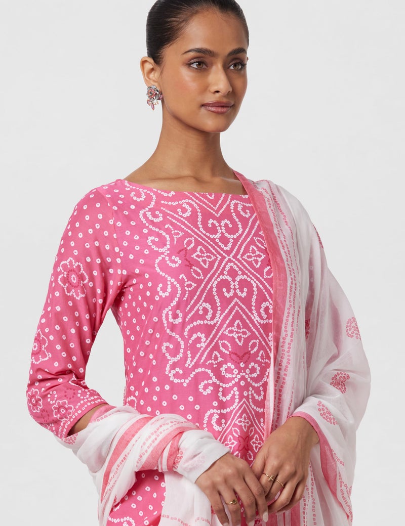 BIBA Women's Pink Printed Cotton Straight Kurta Palazzo Suit Set_44 - Image 4