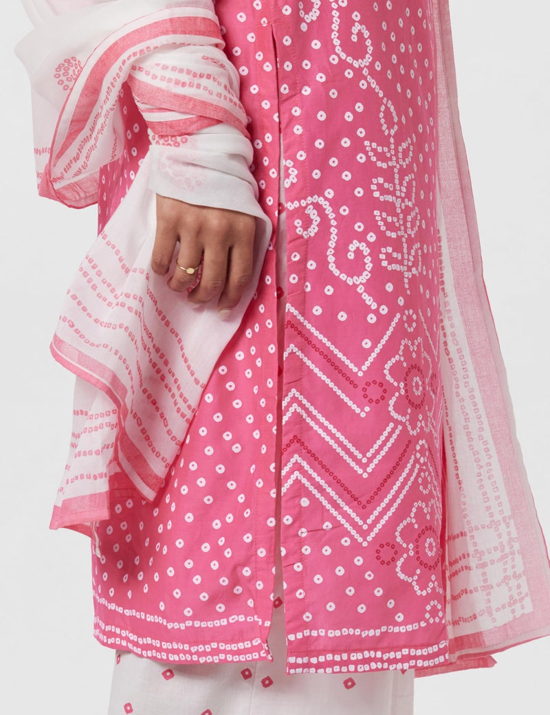 BIBA Women's Pink Printed Cotton Straight Kurta Palazzo Suit Set_44 - Image 5
