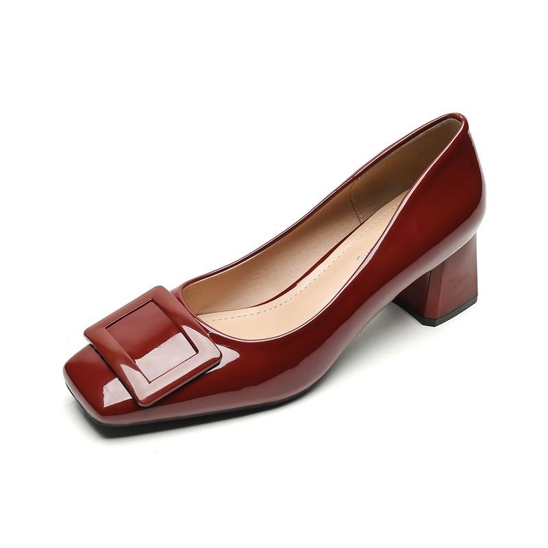 Elegant French Heels Womens Pointed Toe Slip-on Work Pumps Wine Red