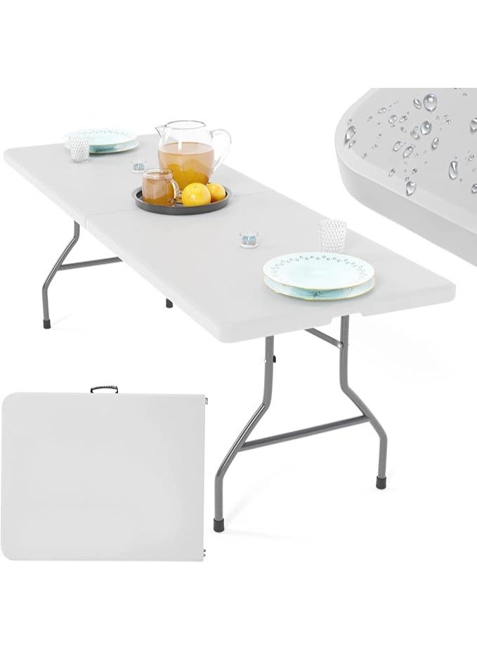 Generic 6FT Folding Buffet Table – Heavy Duty Plastic Table with Steel Frame, Rubber Legs & Handle – for BBQ, Garden Parties, Picnic & Dining – White - Image 1