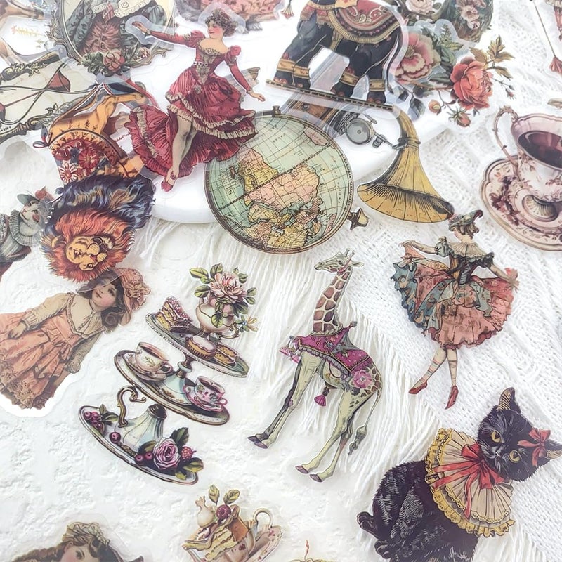 YOKSAS 50 Pcs Vintage Victorian Ephemera Stickers â€“ Clear Scrapbooking Supplies with Retro Animals, Flowers, Circus & Antique Objects â€“ Aesthetic Journal Decor for Resin Crafts, Journals, Planners - Image 4
