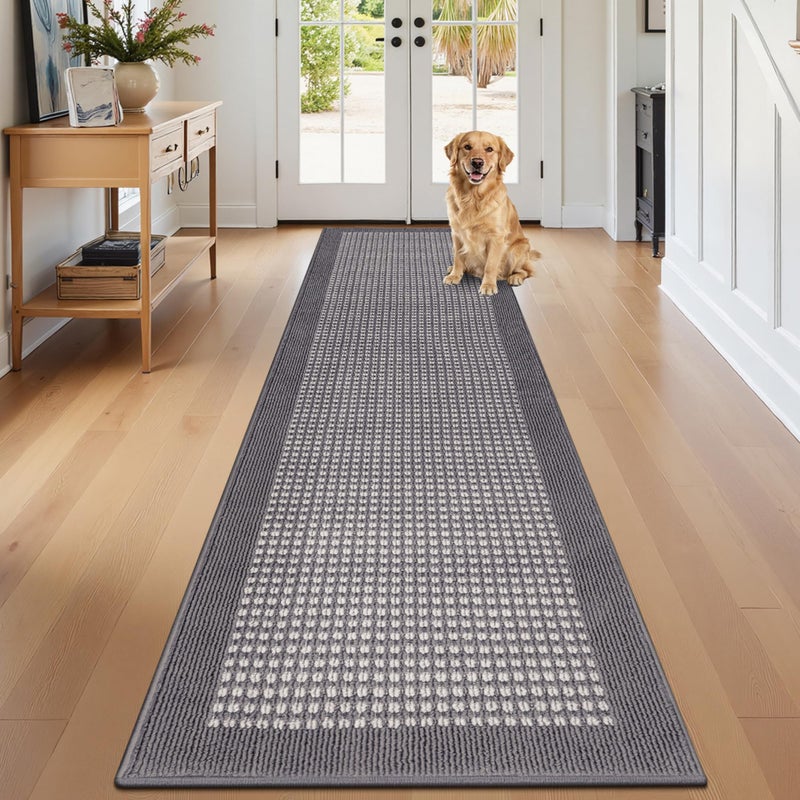 Ileading Hallway Runner Rug 2'x10' Heavy-Duty Durable Entryway Floor Mat with Non Slip Rubber Backing for Busy Traffic Extended Indoor Doormat Machine Washable Grey Kitchen Throw Rug for Corridor - Image 1