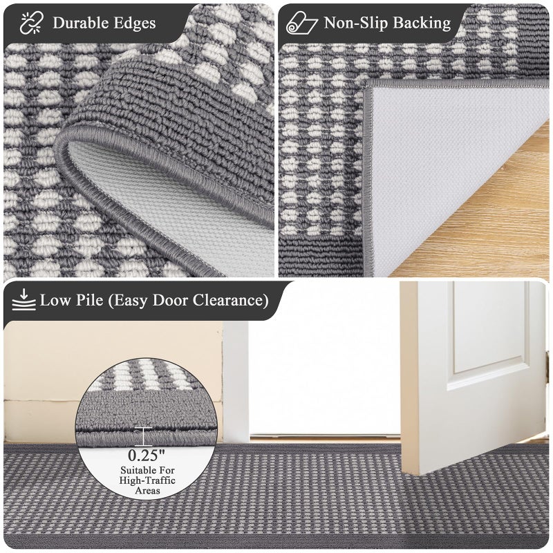 Ileading Hallway Runner Rug 2'x10' Heavy-Duty Durable Entryway Floor Mat with Non Slip Rubber Backing for Busy Traffic Extended Indoor Doormat Machine Washable Grey Kitchen Throw Rug for Corridor - Image 3
