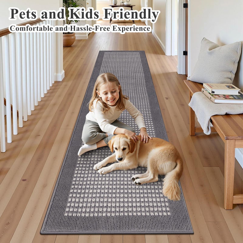Ileading Hallway Runner Rug 2'x10' Heavy-Duty Durable Entryway Floor Mat with Non Slip Rubber Backing for Busy Traffic Extended Indoor Doormat Machine Washable Grey Kitchen Throw Rug for Corridor - Image 2