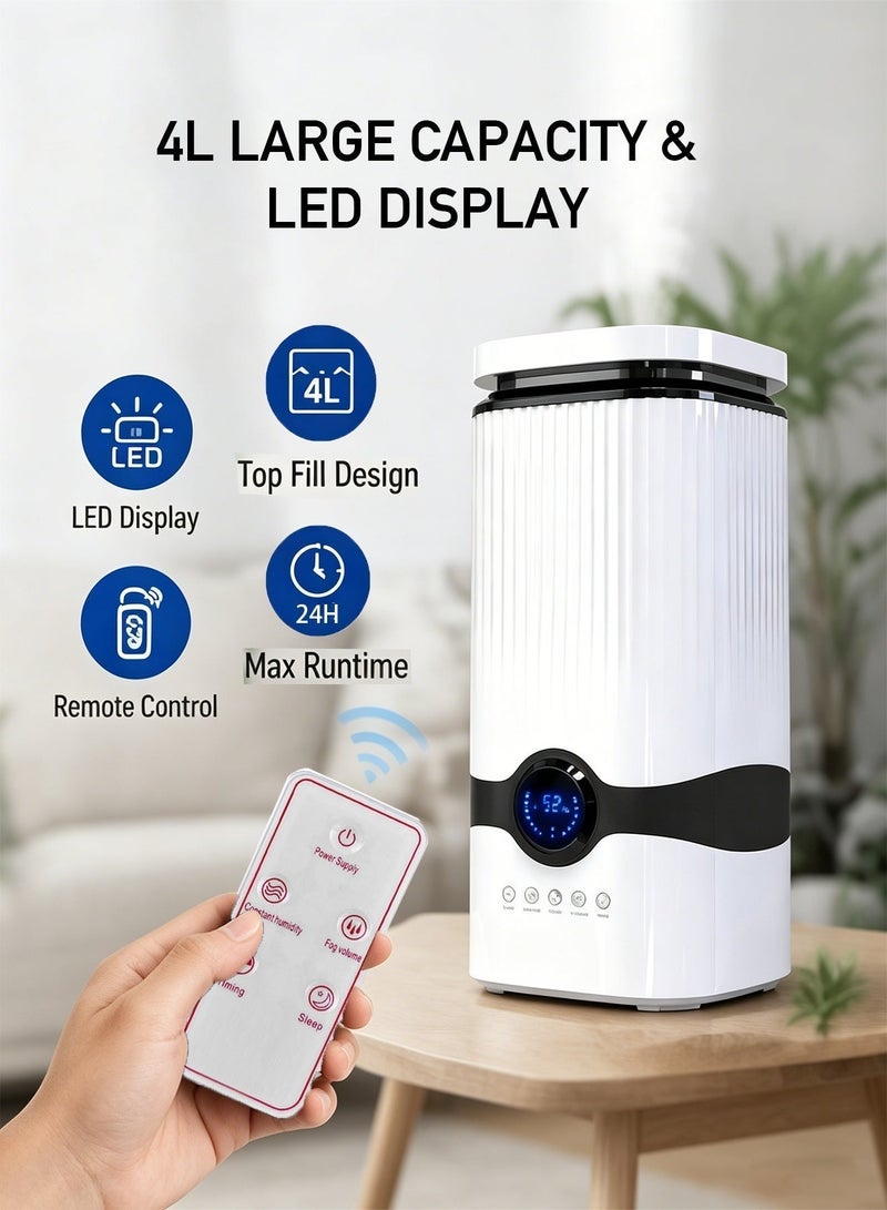 CUBEXELL Humidifiers For Bedroom Large Room 4L Top Fill Cool Mist Humidifier 24H Runtime Ag+ 99.9%Antibacterial 360° Nozzle  Auto Shut-Off  Sleep Mode Night Light  For Baby Home Office - Image 2