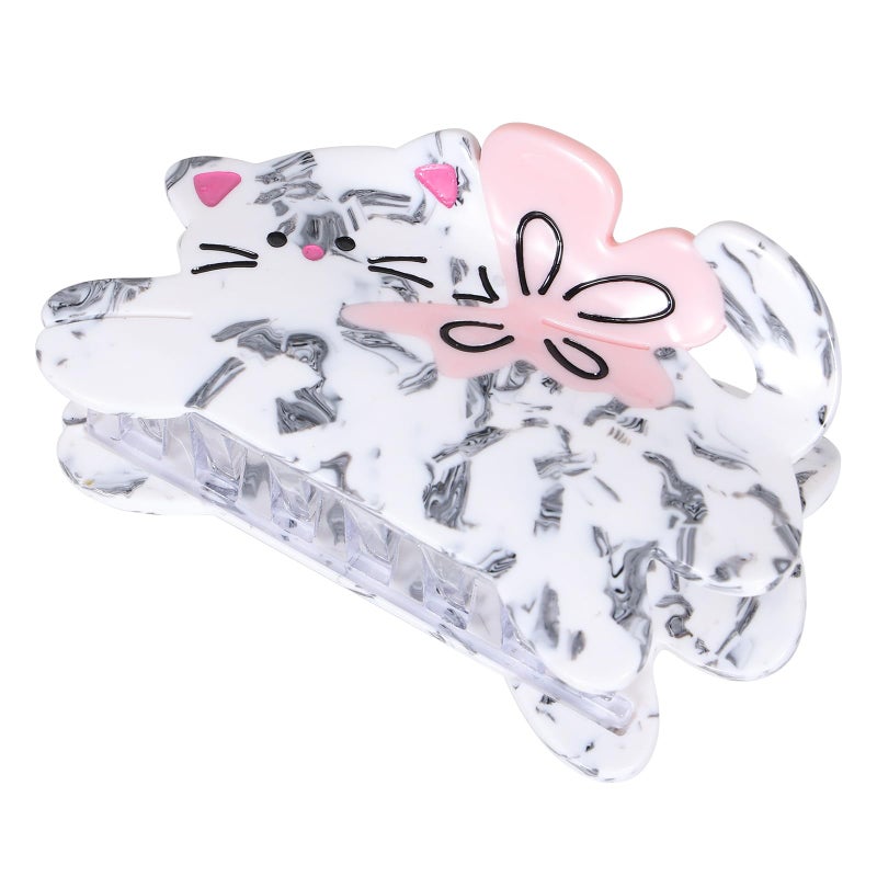 Cat Hair Claw Clip Acetate Strong Grip Hair Jaw Clip 335 Inch Cute Animal Hair Claw Clamp for Women GirlsGrayWhite