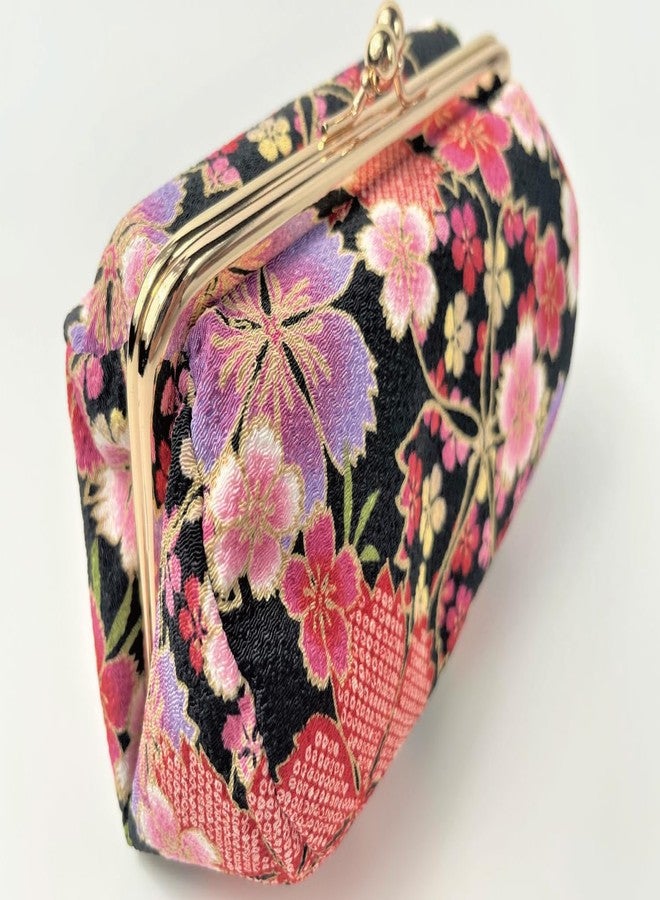 Terra Distribution Kiss Lock Small Makeup Bag for Purse [ Made in Japan] Traditional Edo Komon Design Cute Cosmetic Pouch (Cherry blossom (Black)) - Image 3