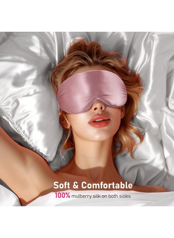 LitBear 100% 22 Momme Mulberry Silk Sleep Mask - 3D Contoured Eye Mask for Men & Women, Soft Breathable Sleeping Mask with Adjustable Strap, Perfect Blocks Light for Sleeping (Bean Pink) - Image 3