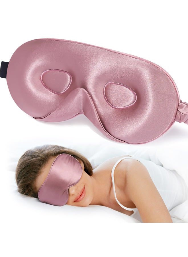 LitBear 100% 22 Momme Mulberry Silk Sleep Mask - 3D Contoured Eye Mask for Men & Women, Soft Breathable Sleeping Mask with Adjustable Strap, Perfect Blocks Light for Sleeping (Bean Pink) - Image 1