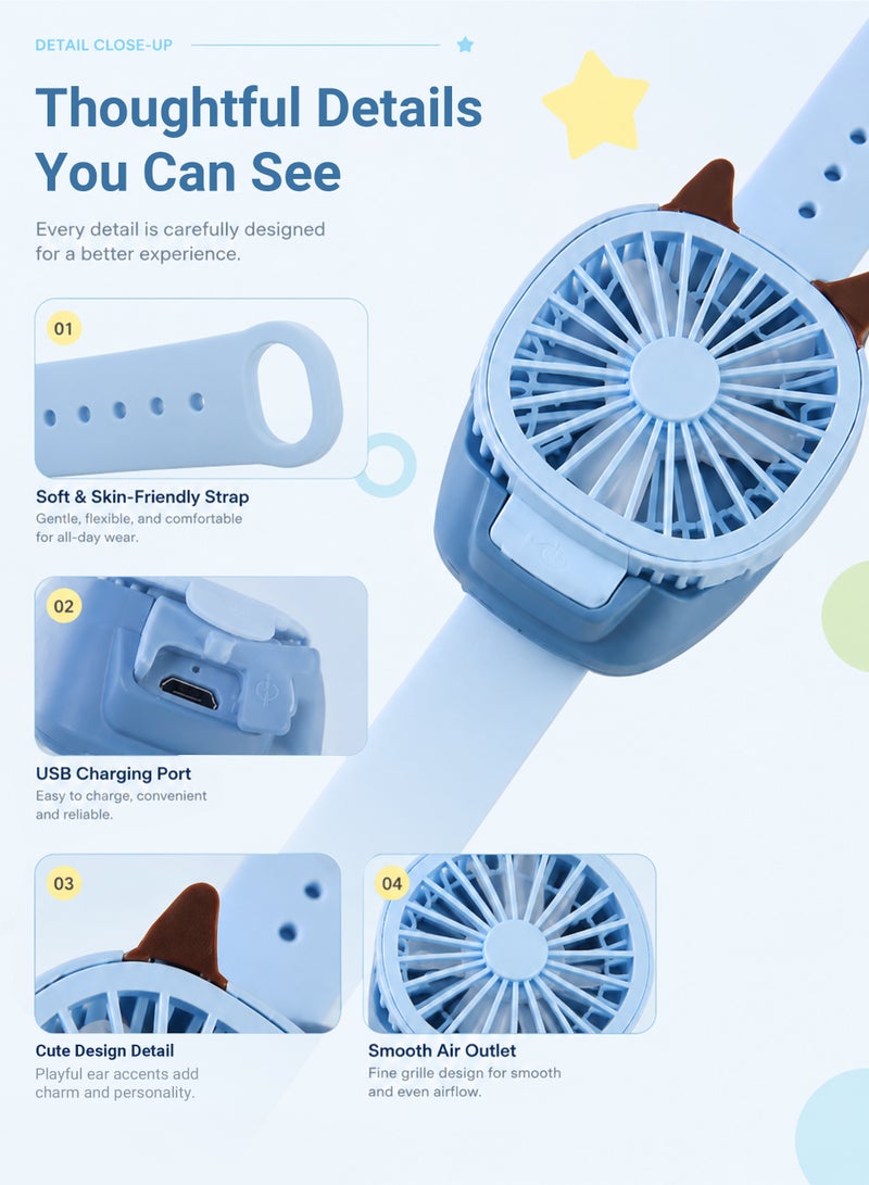 Cartoon Fan Watch Kids Toy USB Rechargeable Mini Wrist Fan 3 Speed Adjustable RGB Light Summer Cooling Cute Gift for Children - Image 5