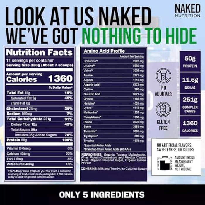 Nakd NAKED Chocolate Mass Gainer - All Natural Weight Gainer Protein Powder - 8lb Bulk, GMO Free, Gluten Free & Soy Free. No Artificial Ingredients - 1,360 Calories - Image 5