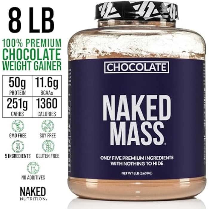 Nakd NAKED Chocolate Mass Gainer - All Natural Weight Gainer Protein Powder - 8lb Bulk, GMO Free, Gluten Free & Soy Free. No Artificial Ingredients - 1,360 Calories - Image 3
