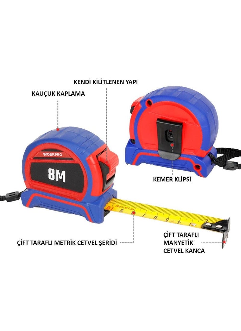 WORKPRO WP261044 8MX25MM Nylon Coated Yellow Double Sided Magnetic Steel Tape Measure  - Image 1