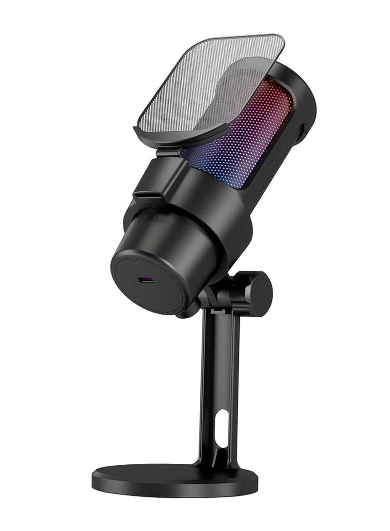 BJollys Gaming Microphone, USB PC Mic for Streaming, Podcasts, Recording, Condenser Computer Desktop Mic on Mac/PS4/PS5, with RGB Control, Mute Touch, Headphone Jack, Pop Filter, Stand-AmpliGame A8  - Image 1