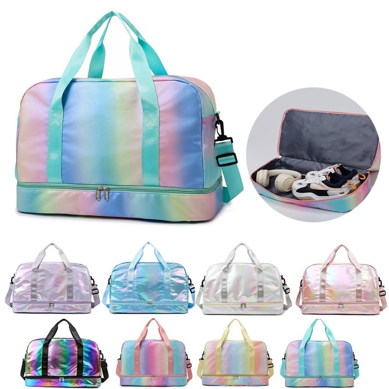 Aikelai Sports Duffel Gym Bag with Shoes Compartment Wet Pocket Waterproof Overnight Travel Dance Weekend Bag for Women Gradient Green - Image 2