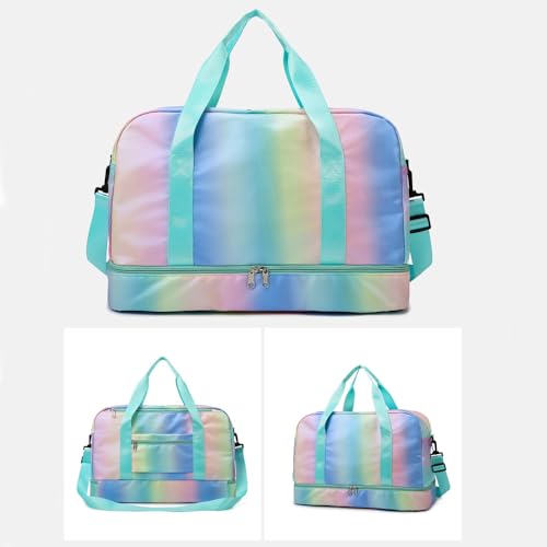 Aikelai Sports Duffel Gym Bag with Shoes Compartment Wet Pocket Waterproof Overnight Travel Dance Weekend Bag for Women Gradient Green - Image 3