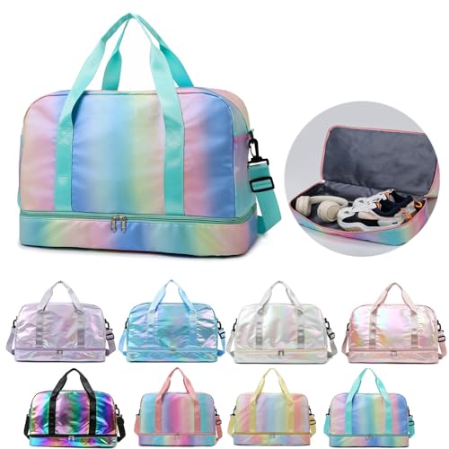 Aikelai Sports Duffel Gym Bag with Shoes Compartment Wet Pocket Waterproof Overnight Travel Dance Weekend Bag for Women Gradient Green - Image 1