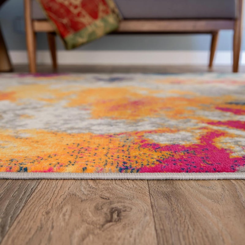 Rugshop Distressed Abstract Watercolor Area Rug, Non-Shedding Multicolor Carpet for Living Room or Open Apartment Layout, 6'6" x 9' - Image 3