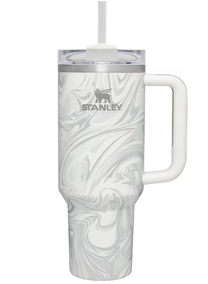 Stanley Quencher H2.0 FlowState 40oz Vacuum Insulated Tumbler  Rose Quartz Swirl Travel Mug with Reusable Lid and Straw for Water, Coffee, Smoothies, and Iced Tea – Durable, Stylish, Leakproof, Keeps Drinks Hot or Cold for Hours - Image 1